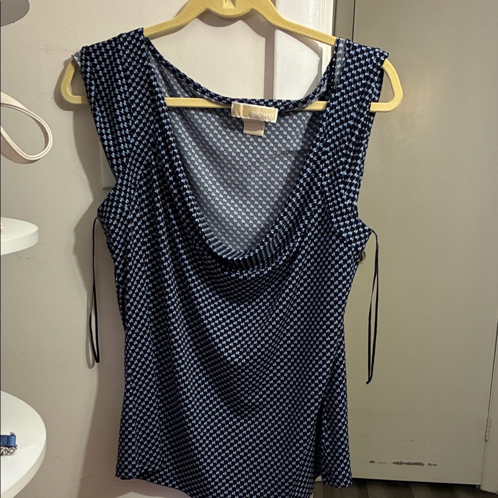 Michael Kors Navy and White Cowl Neck Sleeveless Top